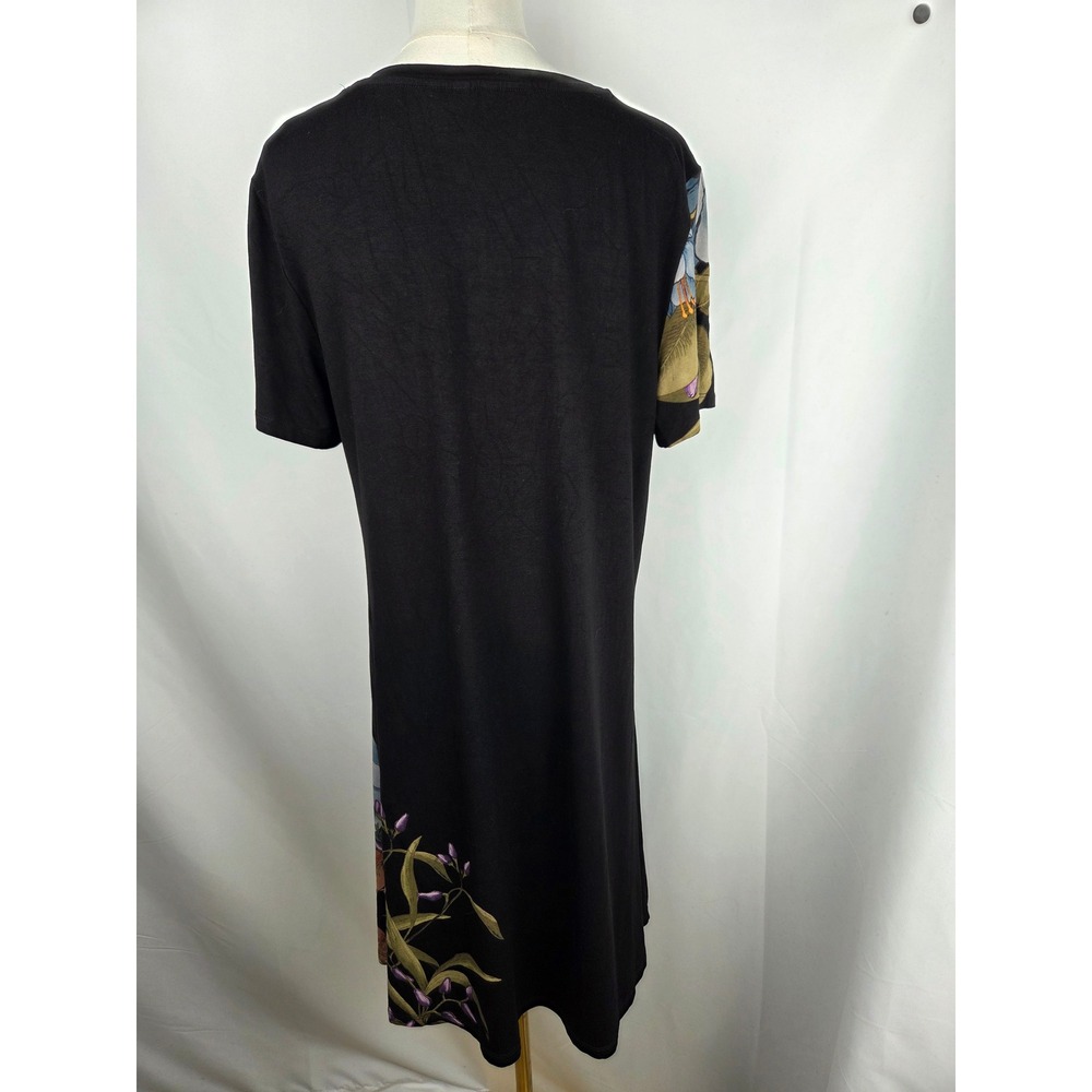 Desigual Floral Shift Dress XL Black Short Sleeve Jersey Boho Artistic Eclectic - Picture 9 of 14